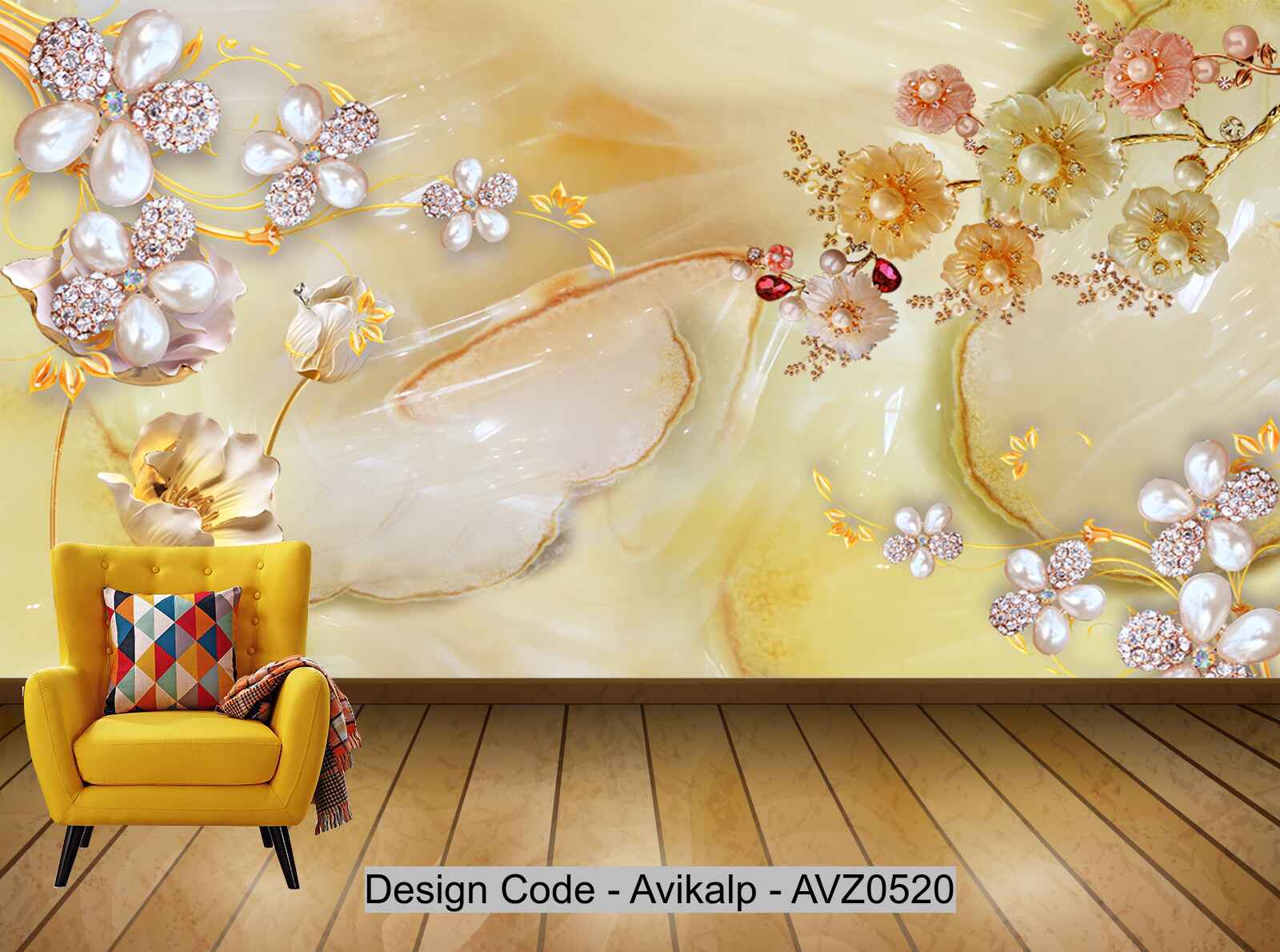 Avikalp Exclusive AVZ0520 Home And Rich White Porcelain Flower Diamond Jewelry Wall HD 3D Wallpaper