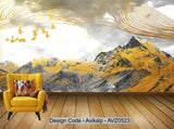 Avikalp Exclusive AVZ0523 Flying Bird New Chinese Ink Landscape Gold Line Decorative Painting Background Wall HD 3D Wallpaper