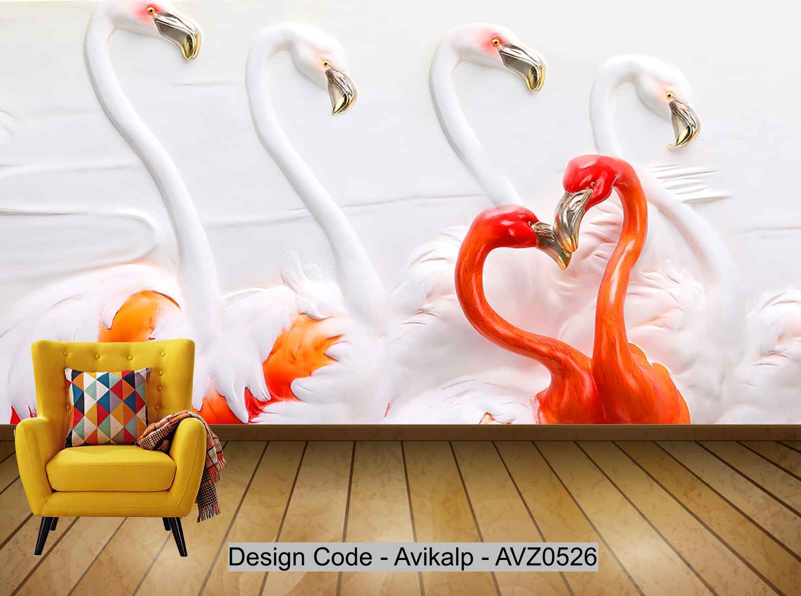 Avikalp Exclusive AVZ0526 Nordic Style Modern Minimalist 3d Embossed Flamingo Tv Background Wall HD 3D Wallpaper