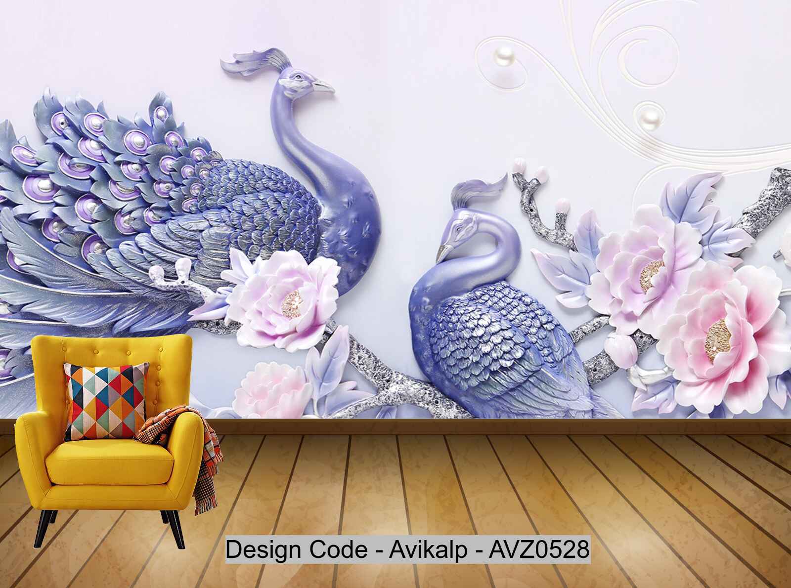 Avikalp Exclusive AVZ0528 Modern Minimalist 3d Embossed Peony Peacock Tv Background Wall HD 3D Wallpaper