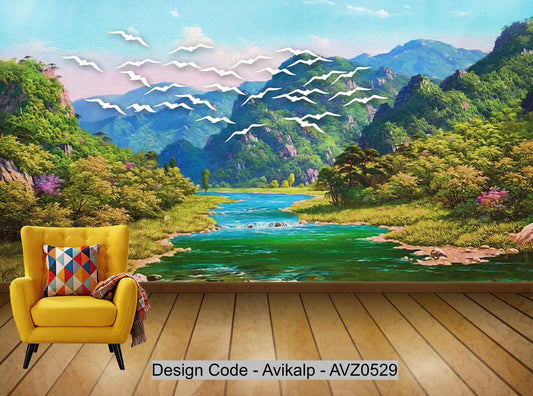 Avikalp Exclusive AVZ0529 Modern Beautiful Landscape Scenery Oil Painting Living Room Tv Background Wall HD 3D Wallpaper