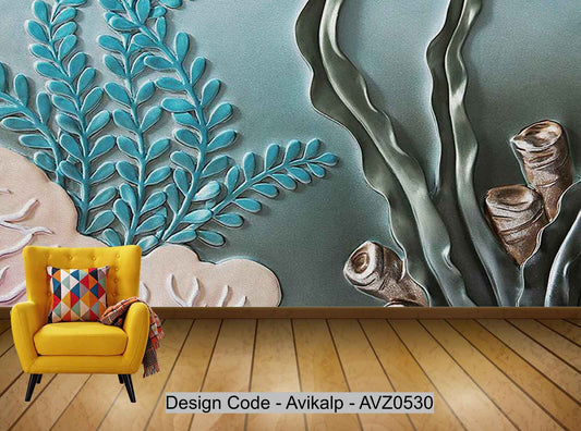 Avikalp Exclusive AVZ0530 Modern Nordic Three Dimensional Relief Underwater World Background Wall Painting HD 3D Wallpaper
