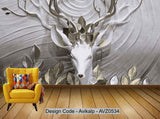 Avikalp Exclusive AVZ0534 Modern Three Dimensional Embossed Fortune Tree Elk Background Wall Painting HD 3D Wallpaper