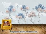 Avikalp Exclusive AVZ0535 Modern Minimalist Fashion Embossed Flower Branch Three Dimensional Butterfly Jewelry Background Wal HD 3D Wallpaper