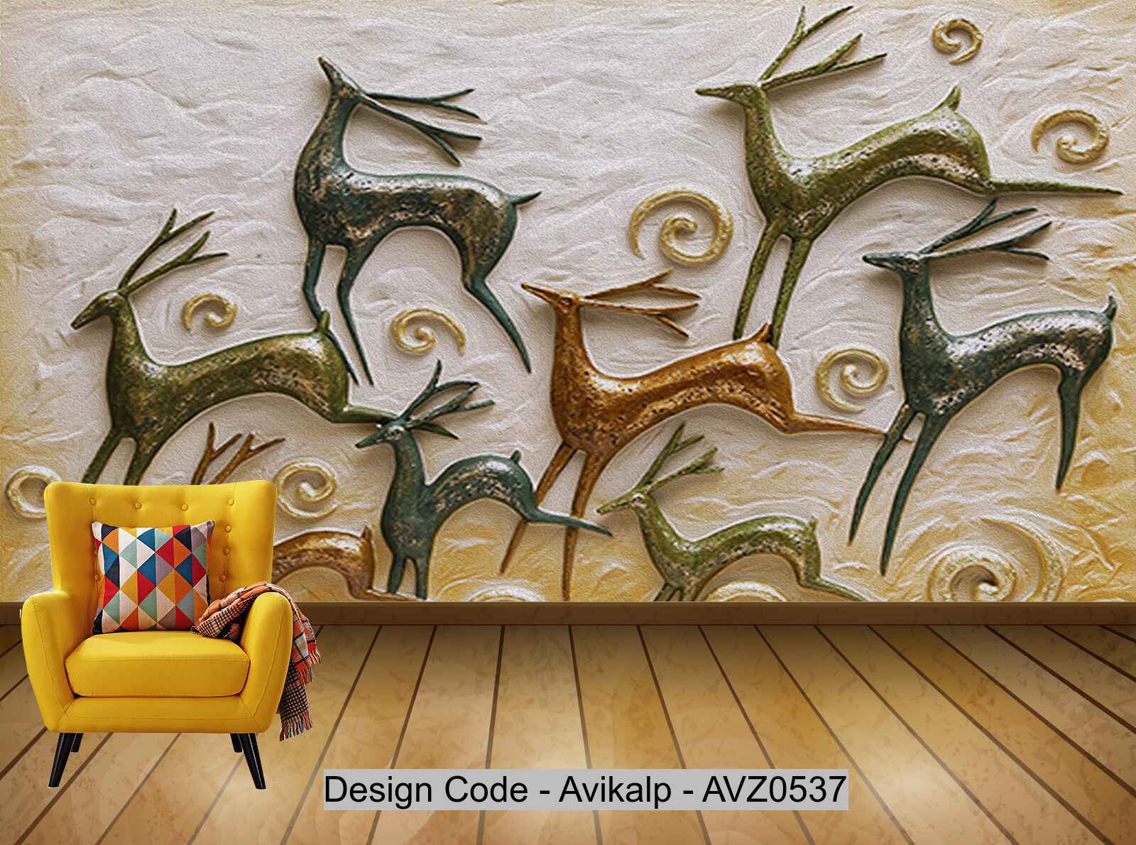 Avikalp Exclusive AVZ0537 Embossed Three Dimensional Sika Deer Background Wall HD 3D Wallpaper