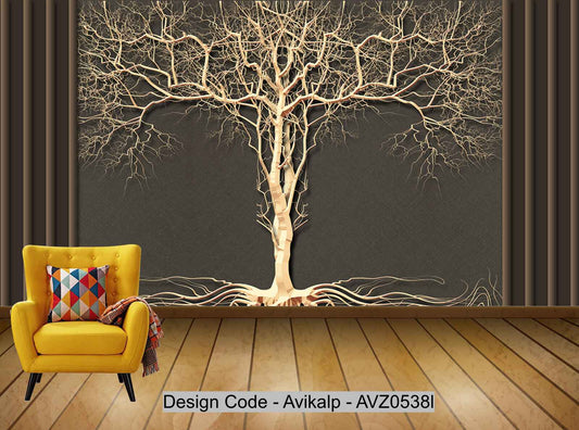 Avikalp Exclusive AVZ0538 Modern Minimalist Three Dimensional Wrought Iron Decorative Metal Big Tree Tv Background Wall HD 3D Wallpaper