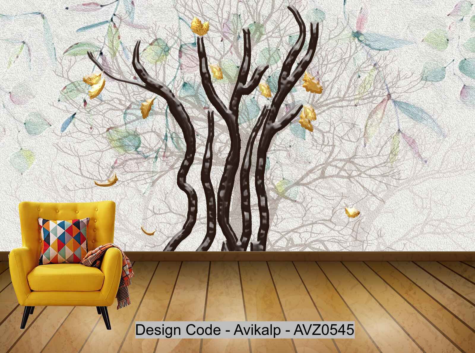 Avikalp Exclusive AVZ0545 Modern Nordic Beautiful Three Dimensional Embossed Deciduous Trees Abstract Background Wall HD 3D Wallpaper