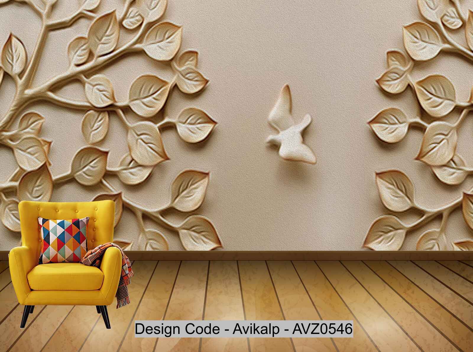 Avikalp Exclusive AVZ0546 Embossed Three Dimensional Wealth Tree Background Wall HD 3D Wallpaper