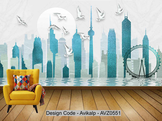 Avikalp Exclusive AVZ0551 Modern Minimalistic Textured City Silhouette City Scenery Tv Background Wall HD 3D Wallpaper