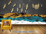 Avikalp Exclusive AVZ0552 Modern Creative Texture Gold Foil Landscape Bird Tv Background Wall HD 3D Wallpaper
