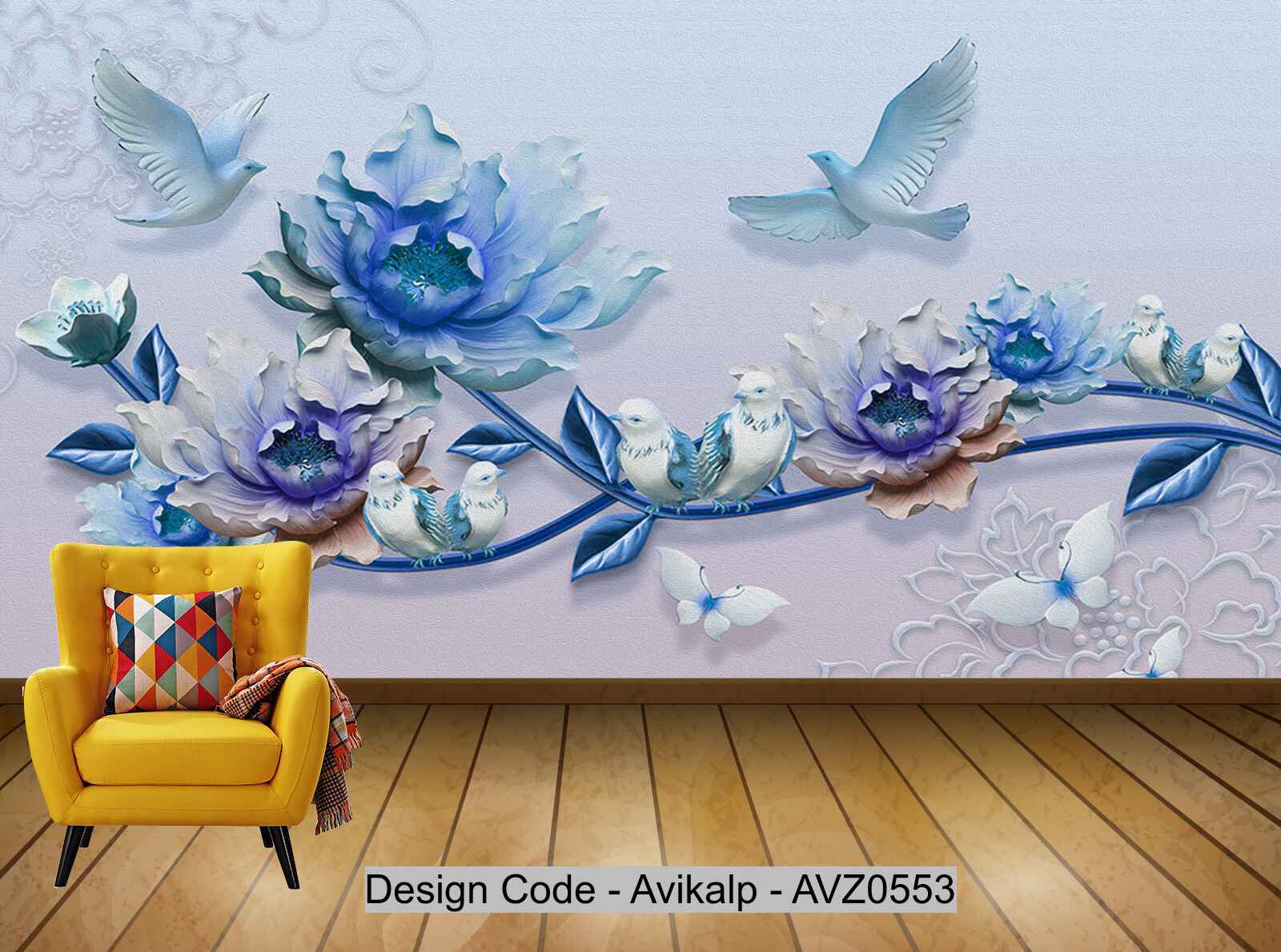 Avikalp Exclusive AVZ0553 Modern Fashion Peony Flower Bird Tv Background Wall HD 3D Wallpaper