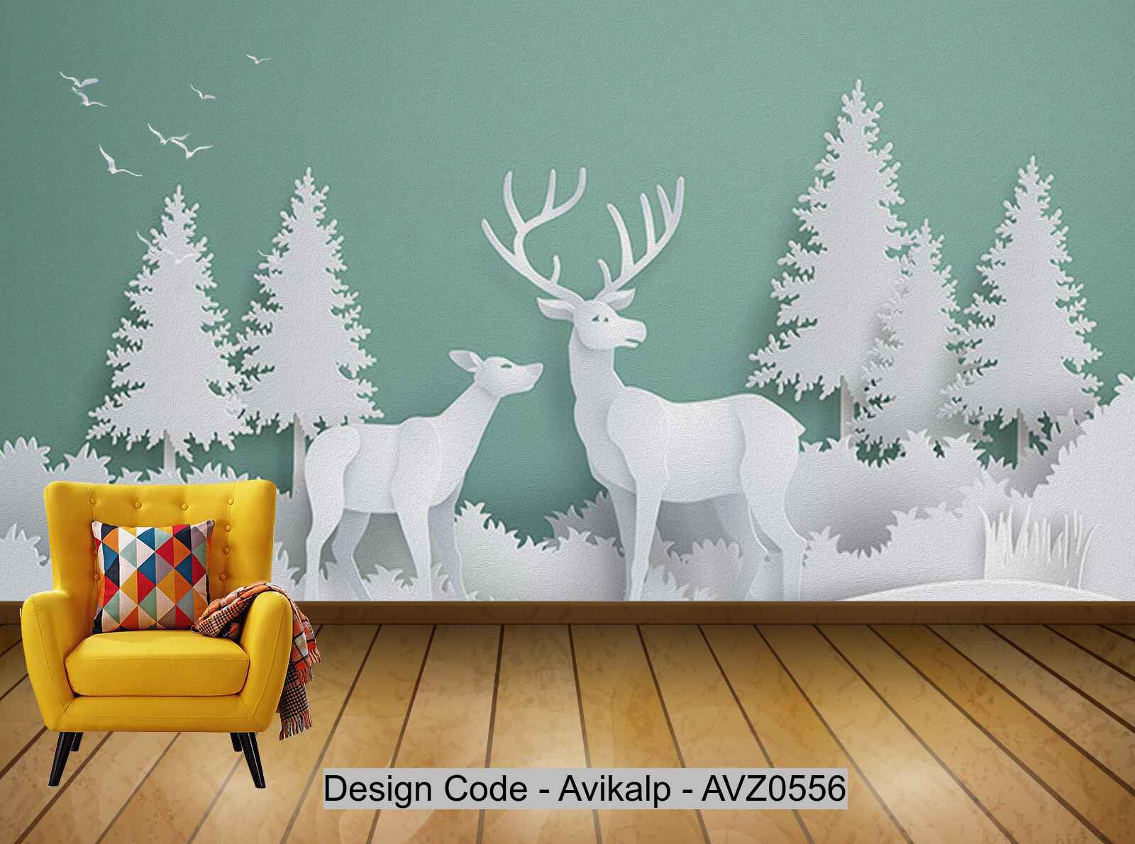 Avikalp Exclusive AVZ0556 Modern 3D Oil Painting Forest Flying Bird Deer Tv Background Wall HD 3D Wallpaper