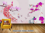 Avikalp Exclusive AVZ0557 Modern 3D Peacock Vase Floral Butterfly Bird Tv Background Wall HD 3D Wallpaper
