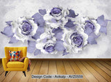 Avikalp Exclusive AVZ0559 Modern Beautiful 3D Purple Rose Flower Relief Background Wall HD 3D Wallpaper