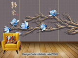 Avikalp Exclusive AVZ0562 New Chinese Three Dimensional Golden Flower Embossed Tv Background Wall HD 3D Wallpaper