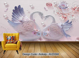 Avikalp Exclusive AVZ0566 Modern 3D Beautiful Romantic Swan Pearl Lotus Tv Background Wall HD 3D Wallpaper