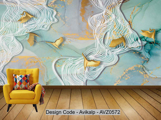 Avikalp Exclusive AVZ0572 Modern Minimalist Ink Painting Abstract Lines Flying Birds Tv Background Wall HD 3D Wallpaper