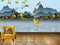 Avikalp Exclusive AVZ0574 Modern Minimalist Blue Golden Landscape Elk Flying Bird Tv Background Wall HD 3D Wallpaper