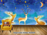 Avikalp Exclusive AVZ0576 Modern Hand Painted Coil Wind Beautiful Starry Sky Deer Tv Background Wall HD 3D Wallpaper