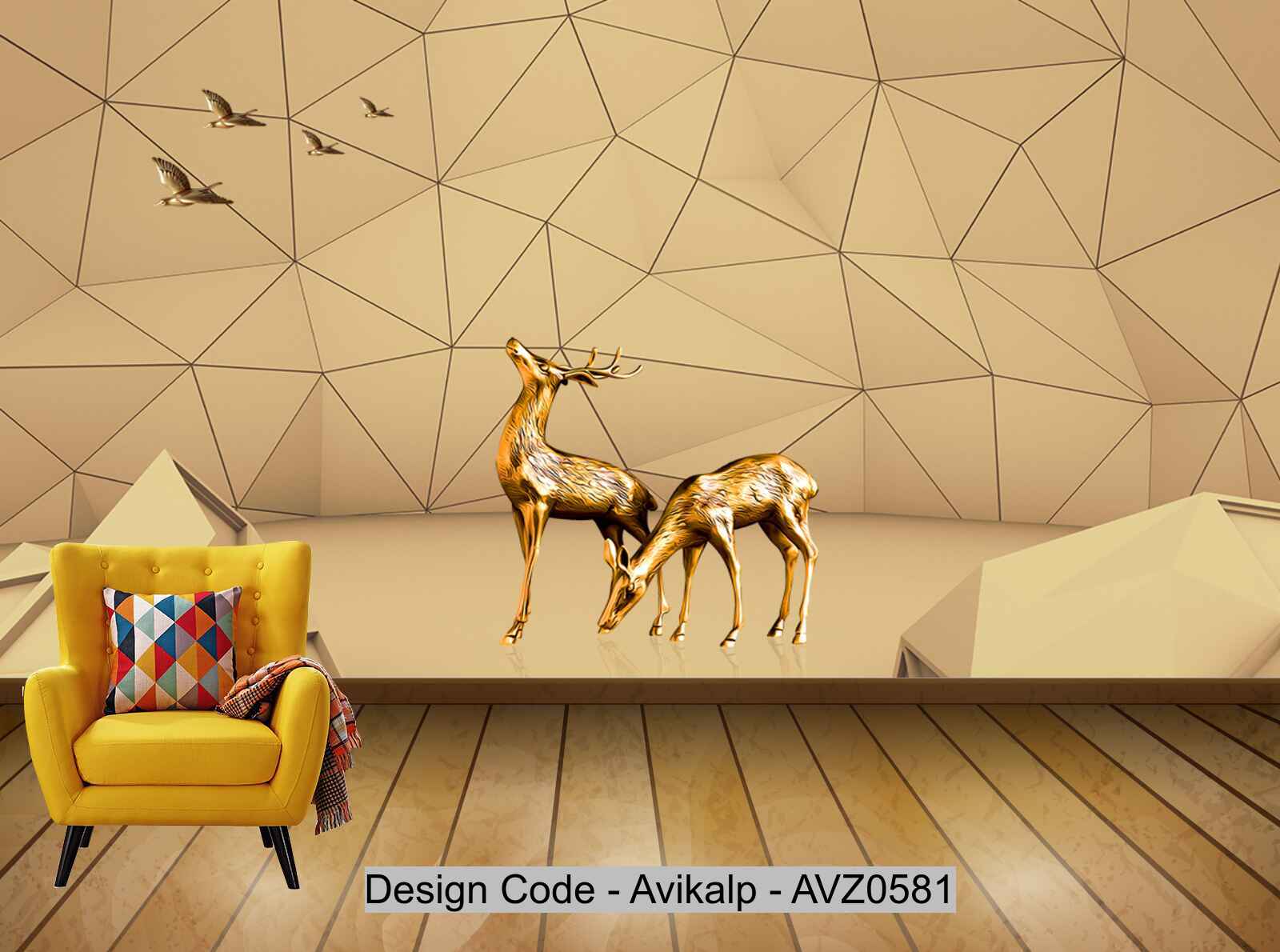 Avikalp Exclusive AVZ0581 3D Geometric Triangle Deer Nordic Tv Background Wall HD 3D Wallpaper