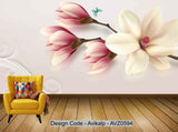 Avikalp Exclusive AVZ0594 3D Three Dimensional Embossed Magnolia Butterfly Powder Color Carved Tv Background Wall HD 3D Wallpaper