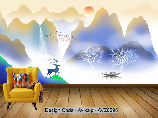 Avikalp Exclusive AVZ0595 New Chinese Gradient Abstract Landscape Painting Living Room Wall HD 3D Wallpaper