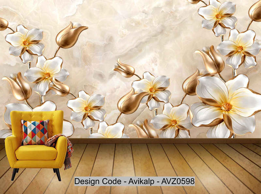 Avikalp Exclusive AVZ0598 Chinese Creative Three Dimensional Flower Tv Background Wall HD 3D Wallpaper