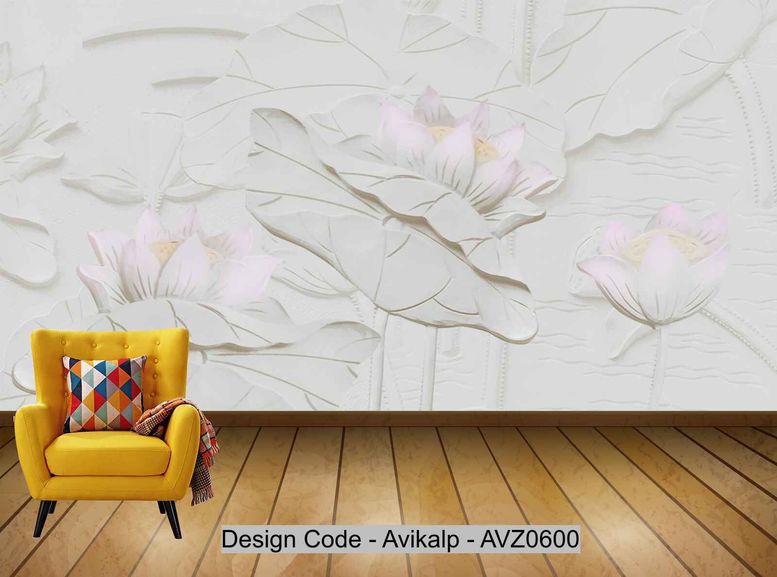 Avikalp Exclusive AVZ0600 3D Three Dimensional Lotus Flower Carved Chinese Tv Background Wall HD 3D Wallpaper