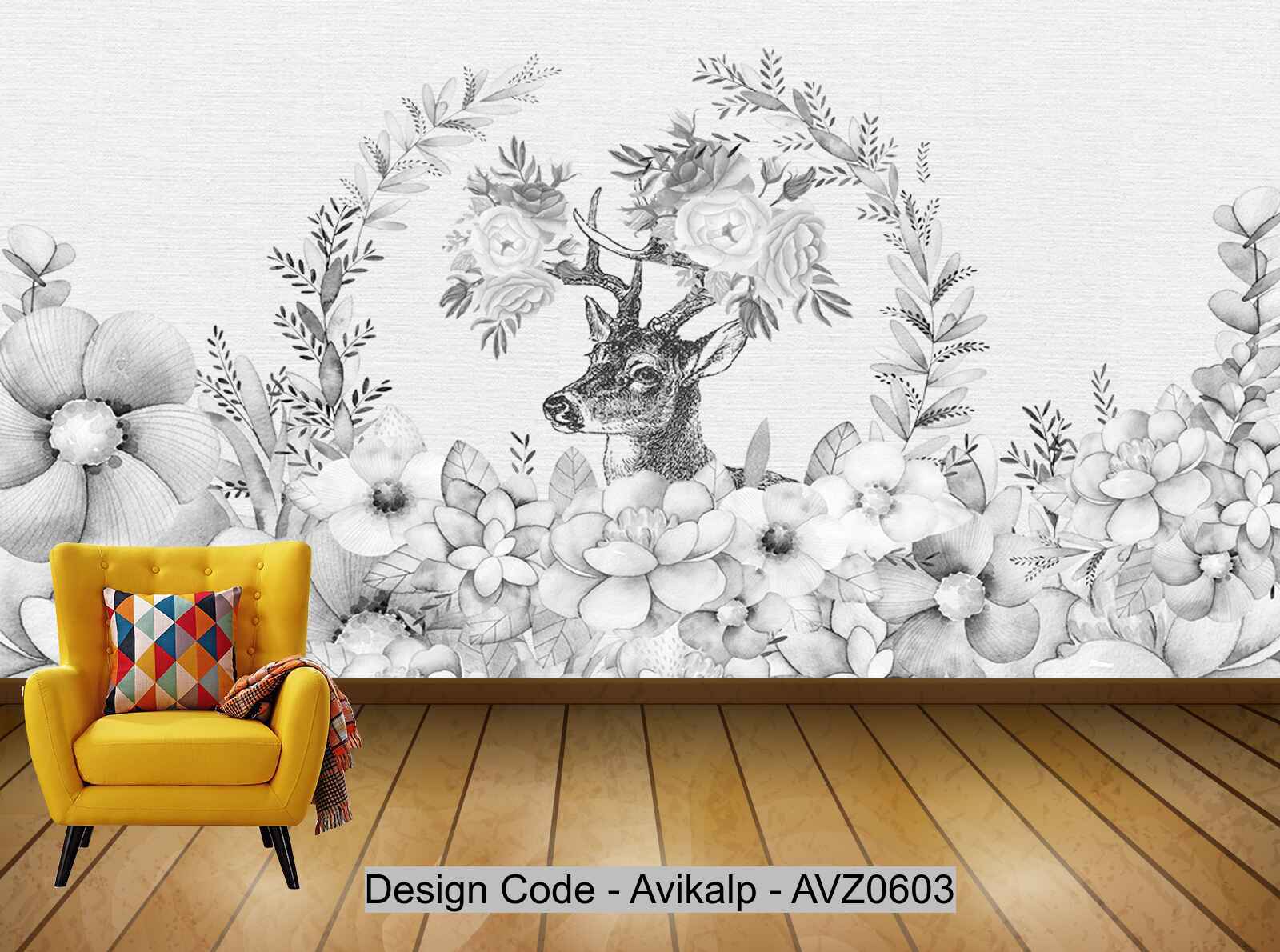 Avikalp Exclusive AVZ0603 Nordic Hand Painted Elk Art Wall Decoration Painting HD 3D Wallpaper
