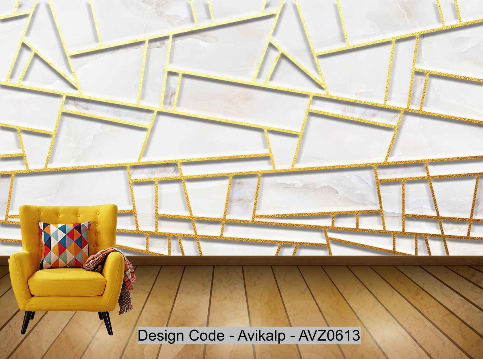 Avikalp Exclusive AVZ0613 Golden Geometric Lines Marble Texture Tv Background Wall HD 3D Wallpaper