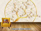 Avikalp Exclusive AVZ0614 Modern Minimalist Golden Floral Tv Background Wall HD 3D Wallpaper