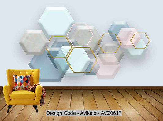 Avikalp Exclusive AVZ0617 Three Dimensional Simple Hexagonal Geometric Marble Mosaic Tv Background Wall HD 3D Wallpaper