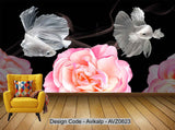 Avikalp Exclusive AVZ0623 Beautiful 3D Stereo Peony Has A Fish Wall Every Year HD 3D Wallpaper