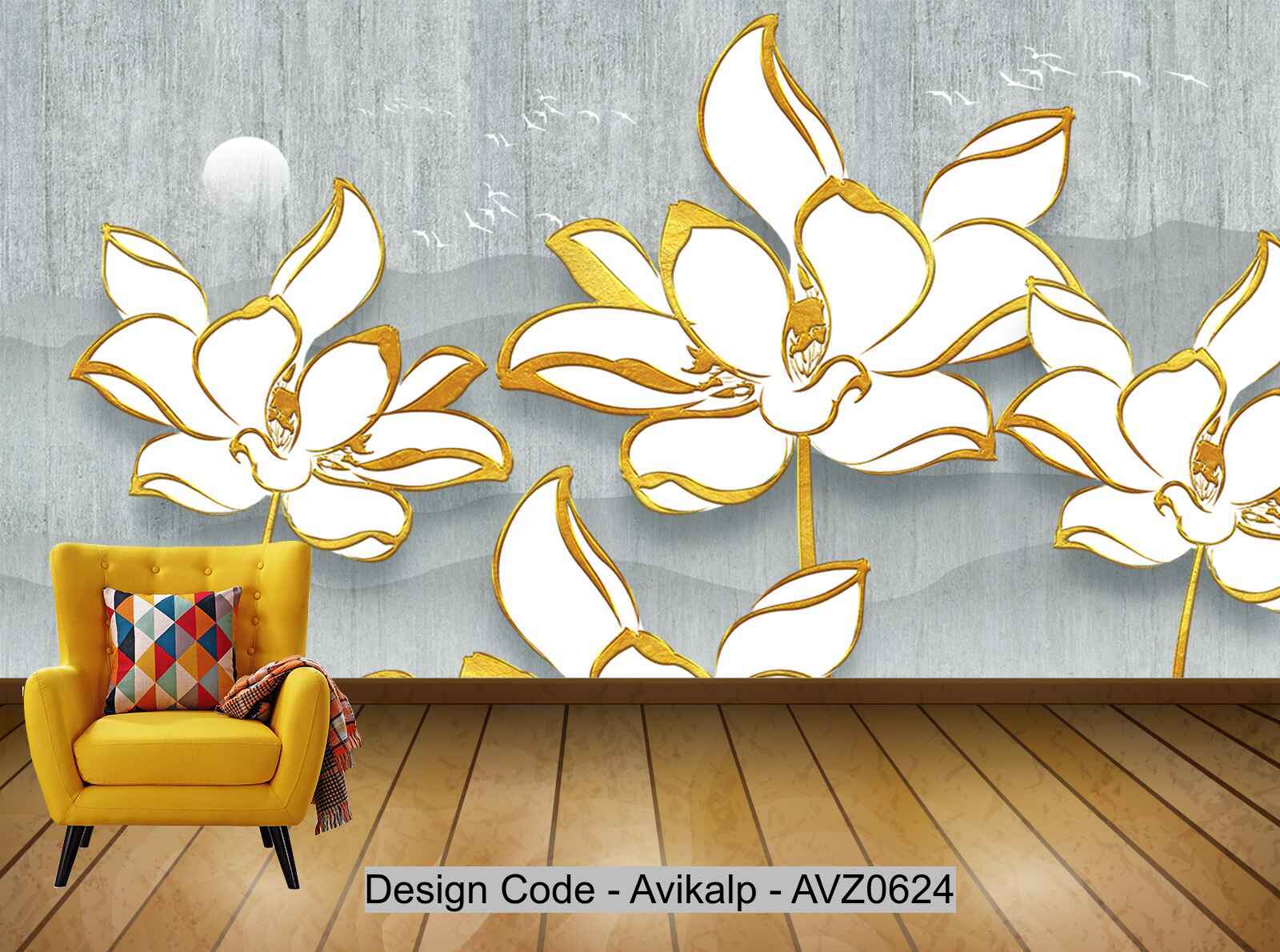 Avikalp Exclusive AVZ0624 Modern Minimalist Texture Lotus Landscape Art Tv Background Wall HD 3D Wallpaper