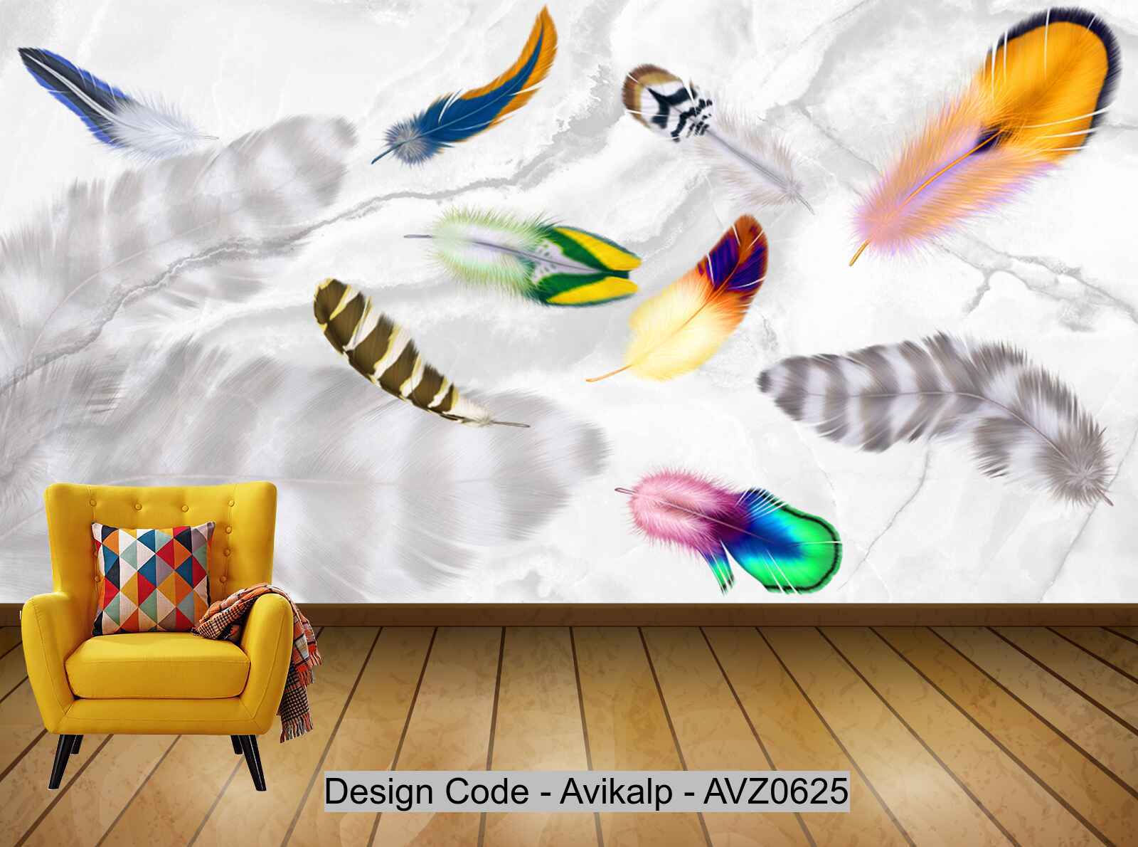 Avikalp Exclusive AVZ0625 Nordic Modern Feather Marble Wall Background HD 3D Wallpaper
