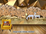 Avikalp Exclusive AVZ0632 3D Nordic Golden Elk Tv Background Wall HD 3D Wallpaper