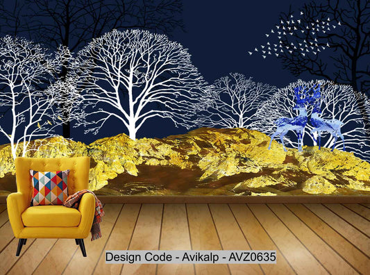 Avikalp Exclusive AVZ0635 Stereo 3D Abstract Woods Flying Birds Background Wall Painting HD 3D Wallpaper