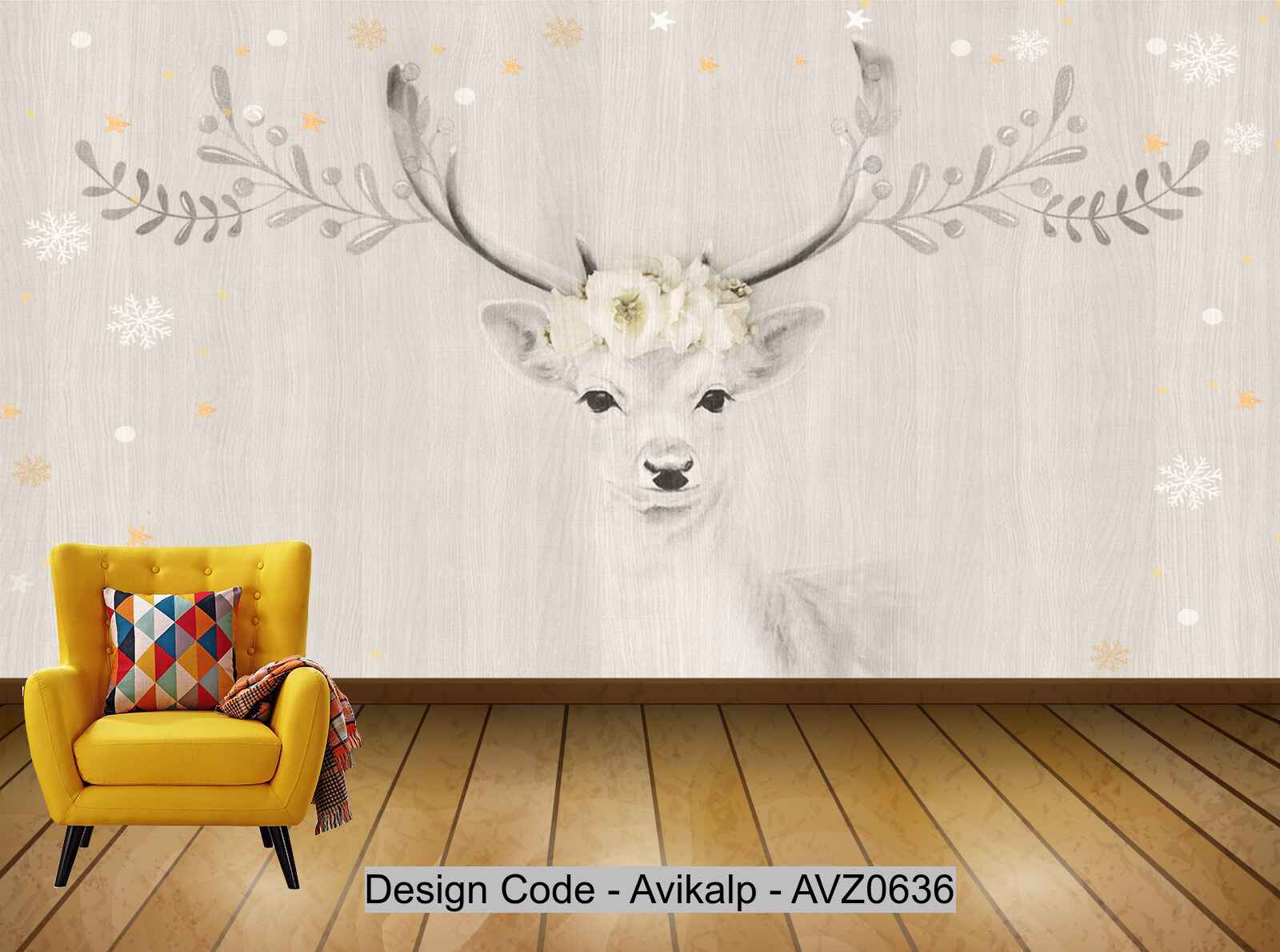 Avikalp Exclusive AVZ0636 American Retro Mori Pastoral Elk Hand Painted Watercolor Floral Background Wall HD 3D Wallpaper