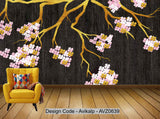 Avikalp Exclusive AVZ0639 Modern Minimalist Golden Floral Texture Tv Background Wall HD 3D Wallpaper