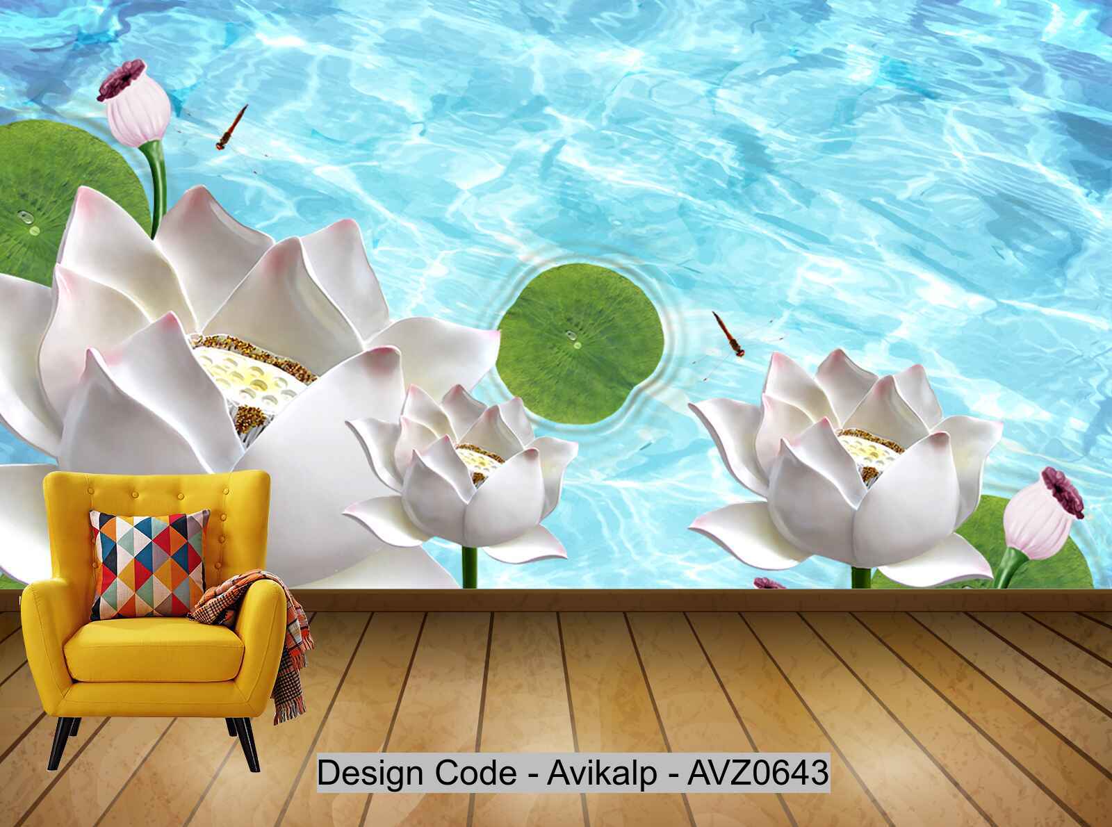 Avikalp Exclusive AVZ0643 White Jade Lotus Lotus Leaf Landscape Scenery Background Wall HD 3D Wallpaper
