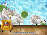 Avikalp Exclusive AVZ0643 White Jade Lotus Lotus Leaf Landscape Scenery Background Wall HD 3D Wallpaper
