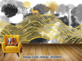 Avikalp Exclusive AVZ0644 New Chinese Abstract Ink Landscape Gold Background Wall HD 3D Wallpaper