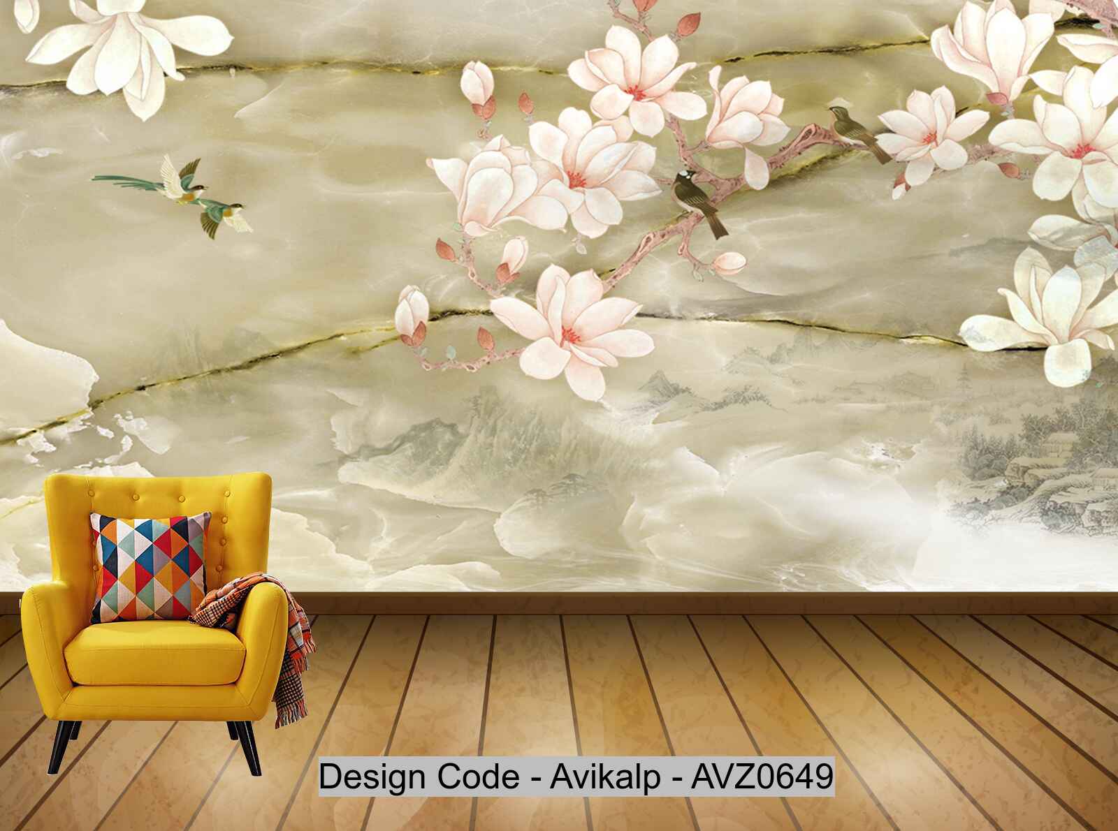 Avikalp Exclusive AVZ0649 New Chinese Ink Painting Wonderland Marble Living Room Tv Background Wall HD 3D Wallpaper