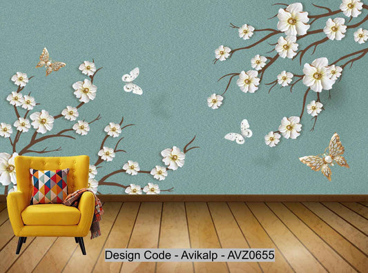 Avikalp Exclusive AVZ0655 Modern Minimalistic Stereoscopic Plant Tv Background Wall HD 3D Wallpaper