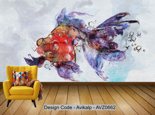 Avikalp Exclusive AVZ0662 Modern Nordic Impression Oil Painting Ornamental Fish Background Wall HD 3D Wallpaper