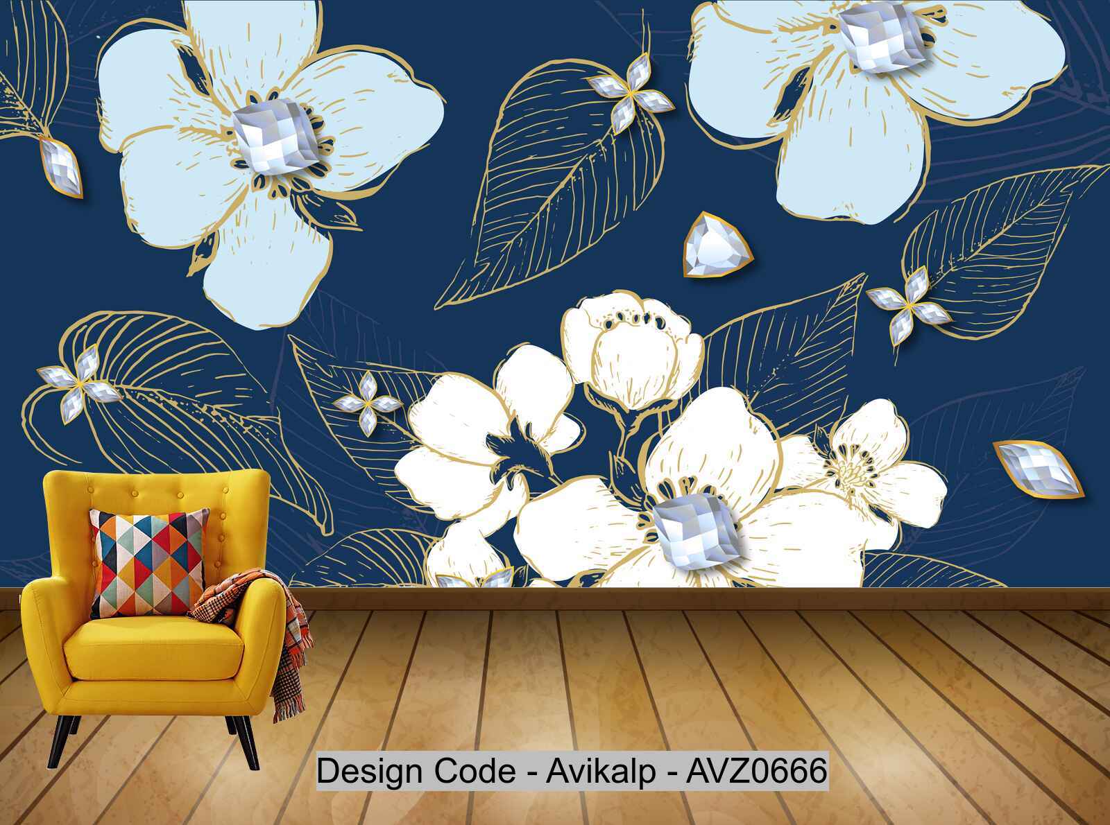 Avikalp Exclusive AVZ0666 Rich Jewelry Diamond Flower Shading Tv Background Wall HD 3D Wallpaper