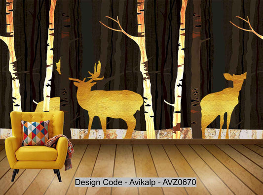 Avikalp Exclusive AVZ0670 Modern Minimalist Natural Landscape Texture Golden Tv Background Wall HD 3D Wallpaper