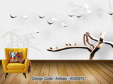 Avikalp Exclusive AVZ0672 Chinese Style 3d Embossed Twig Bird Tv Background Wall HD 3D Wallpaper