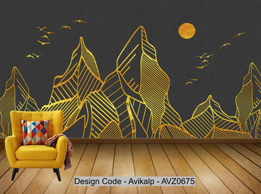 Avikalp Exclusive AVZ0675 Modern Minimalist Geometric Line Drawing Landscape Decoration Painting HD 3D Wallpaper