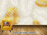 Avikalp Exclusive AVZ0678 Modern Minimalist Plant Texture Golden Tv Background Wall HD 3D Wallpaper